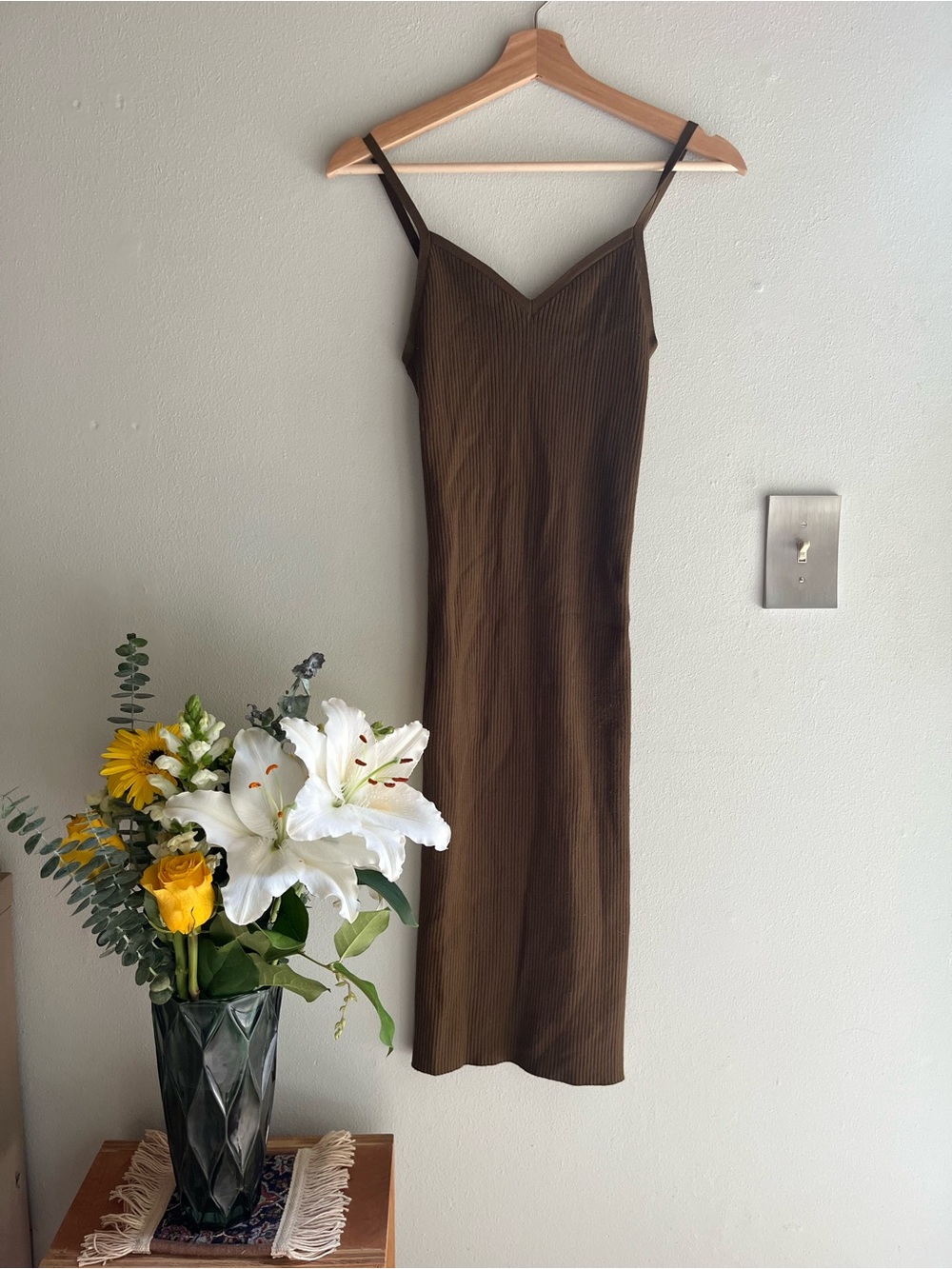 Wilfred Brown Ribbed Midi Slip Dress